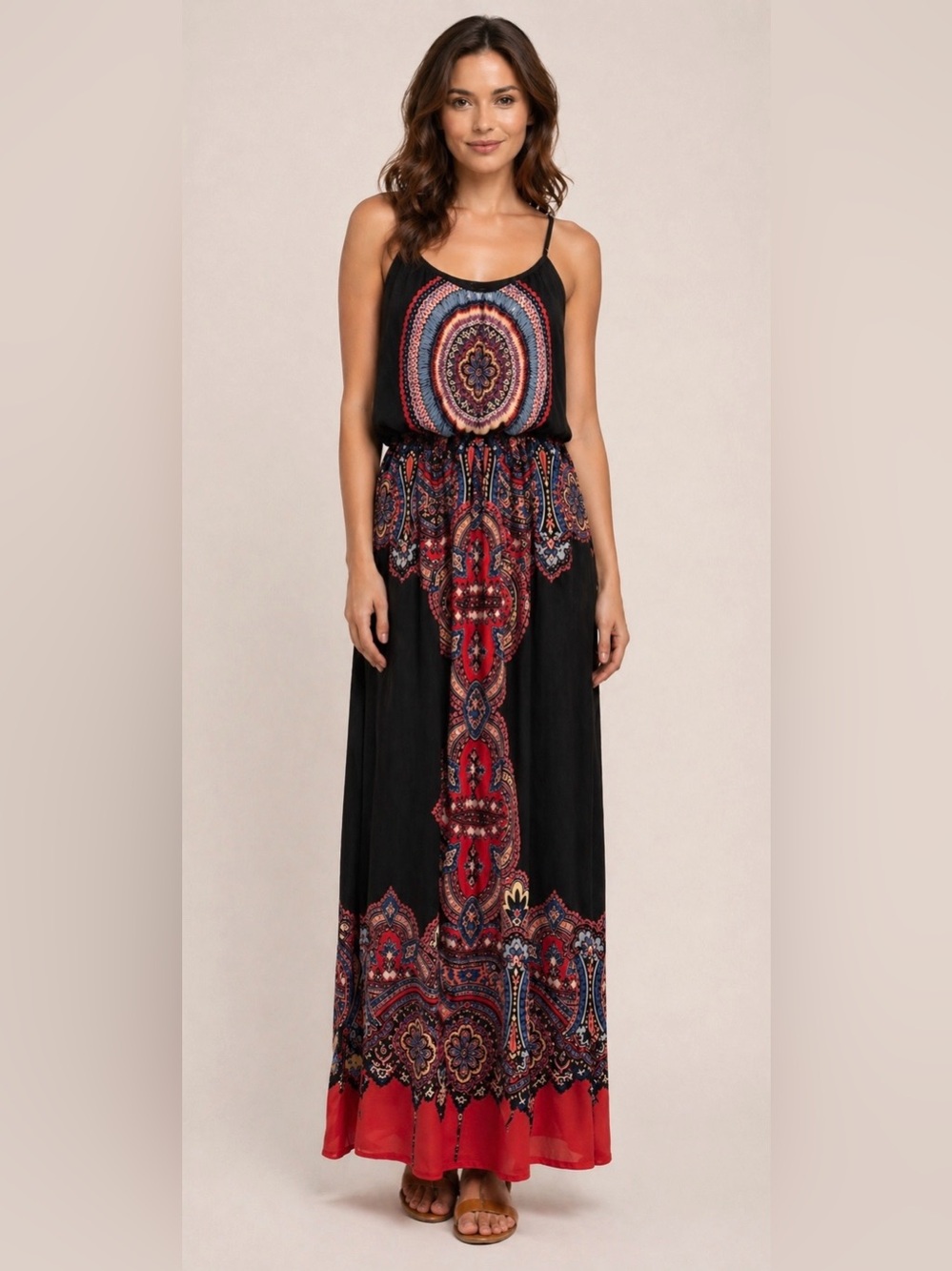 bailey blue Black Maxi Dress with Red & Blue Paisley Panel